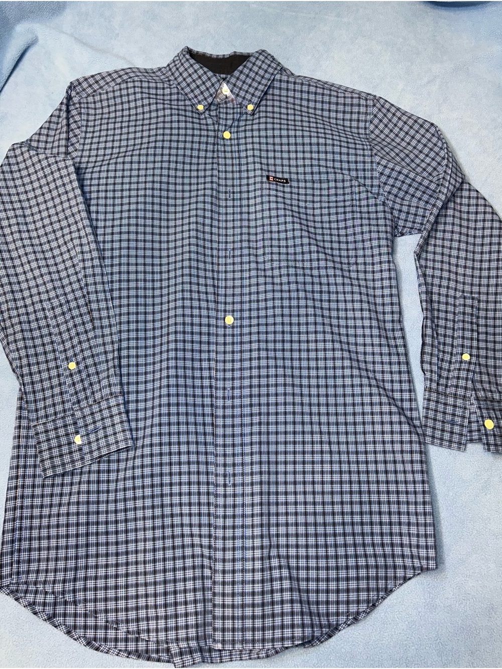 Chaps Blue and Navy Plaid Button-Down Dress Shirt